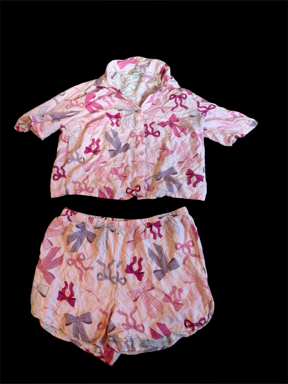Coquette Pink Bow Pajama Set M Cottagecore Girly Sleepwear Lounge Set